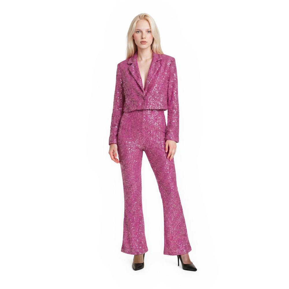 NEW Nasty Gal Blazer Flare Pant Set Womens Size 6 Pink Velvet Sequin Retro